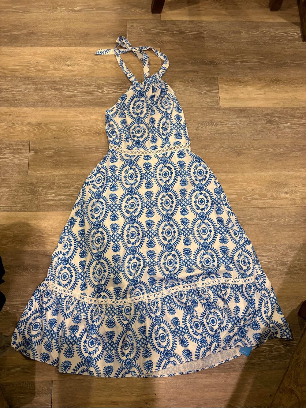 Blue & White Halter A-Line Dress